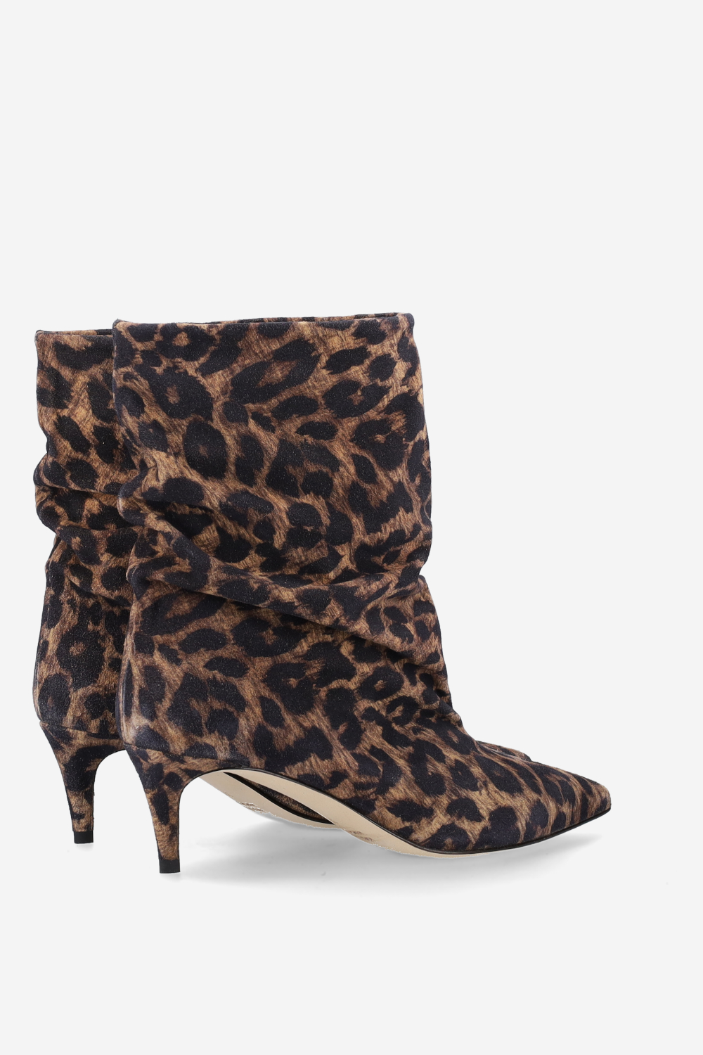 Pointed-toe draped suede ankle boots