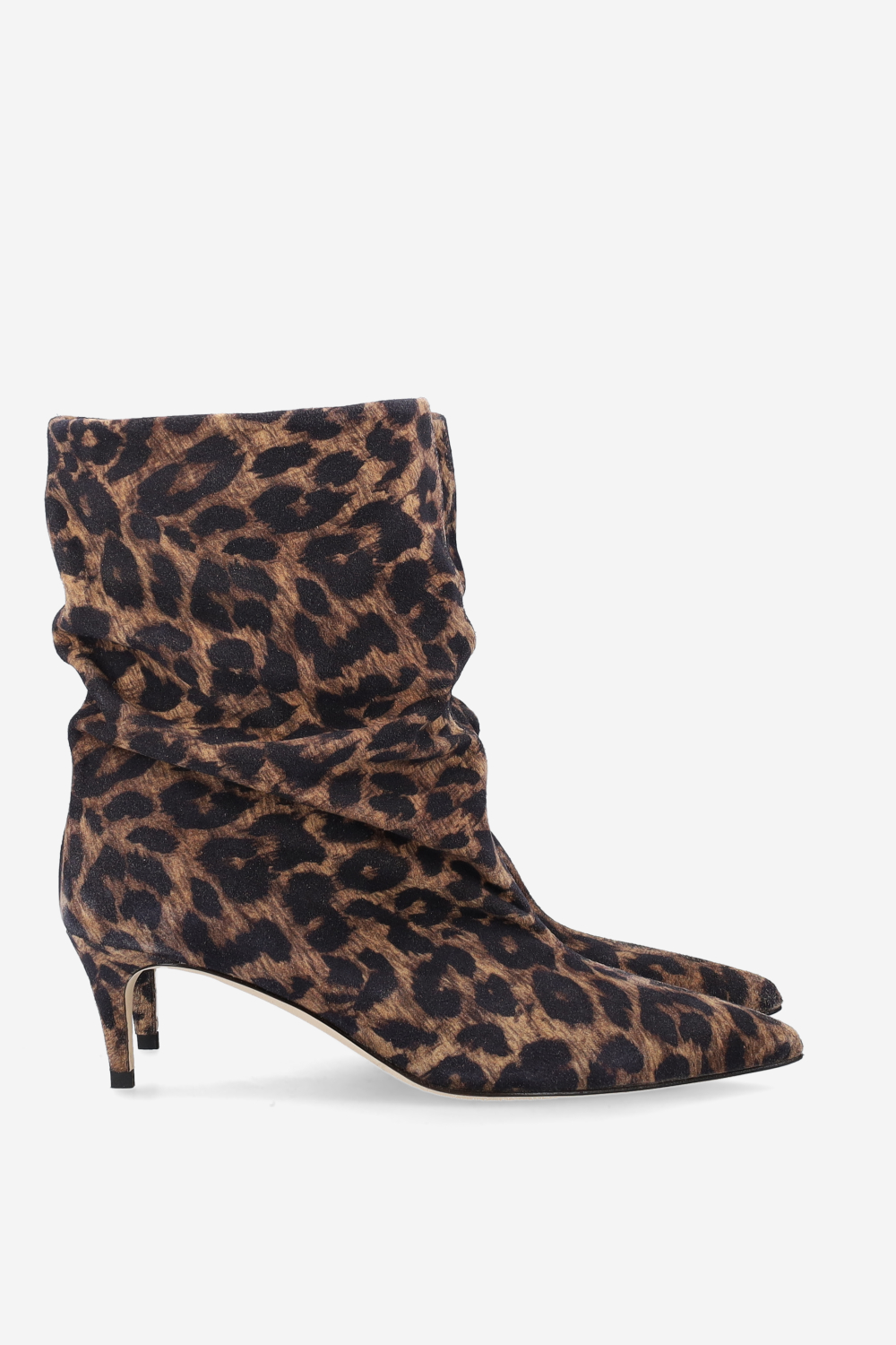 Pointed-toe draped suede ankle boots
