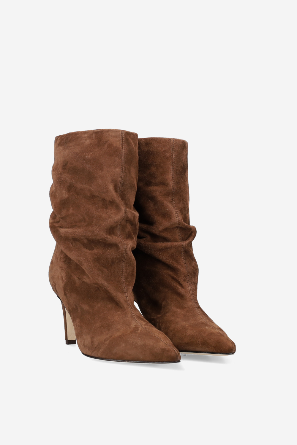 Pointed-toe draped suede ankle boots