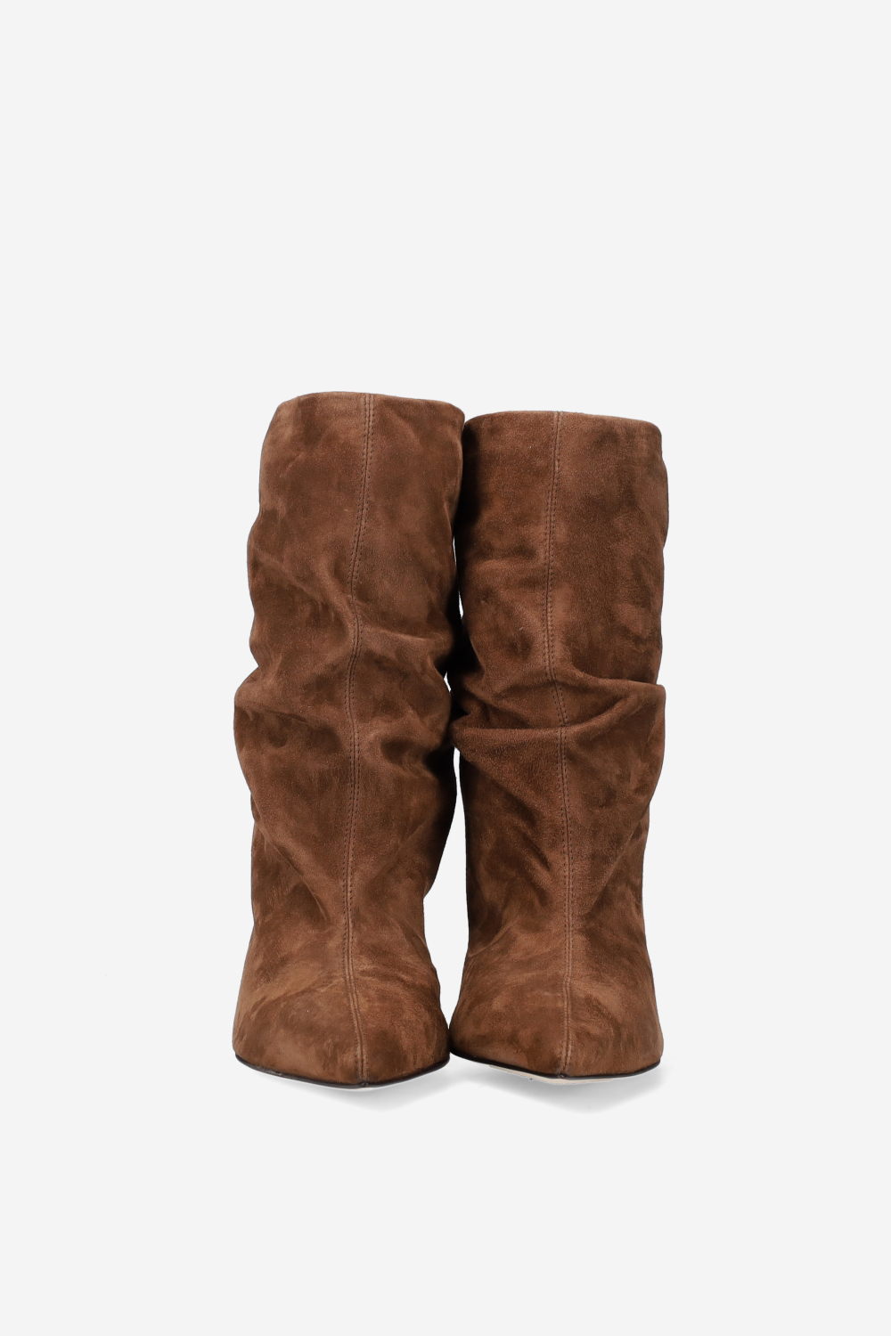 Pointed-toe draped suede ankle boots