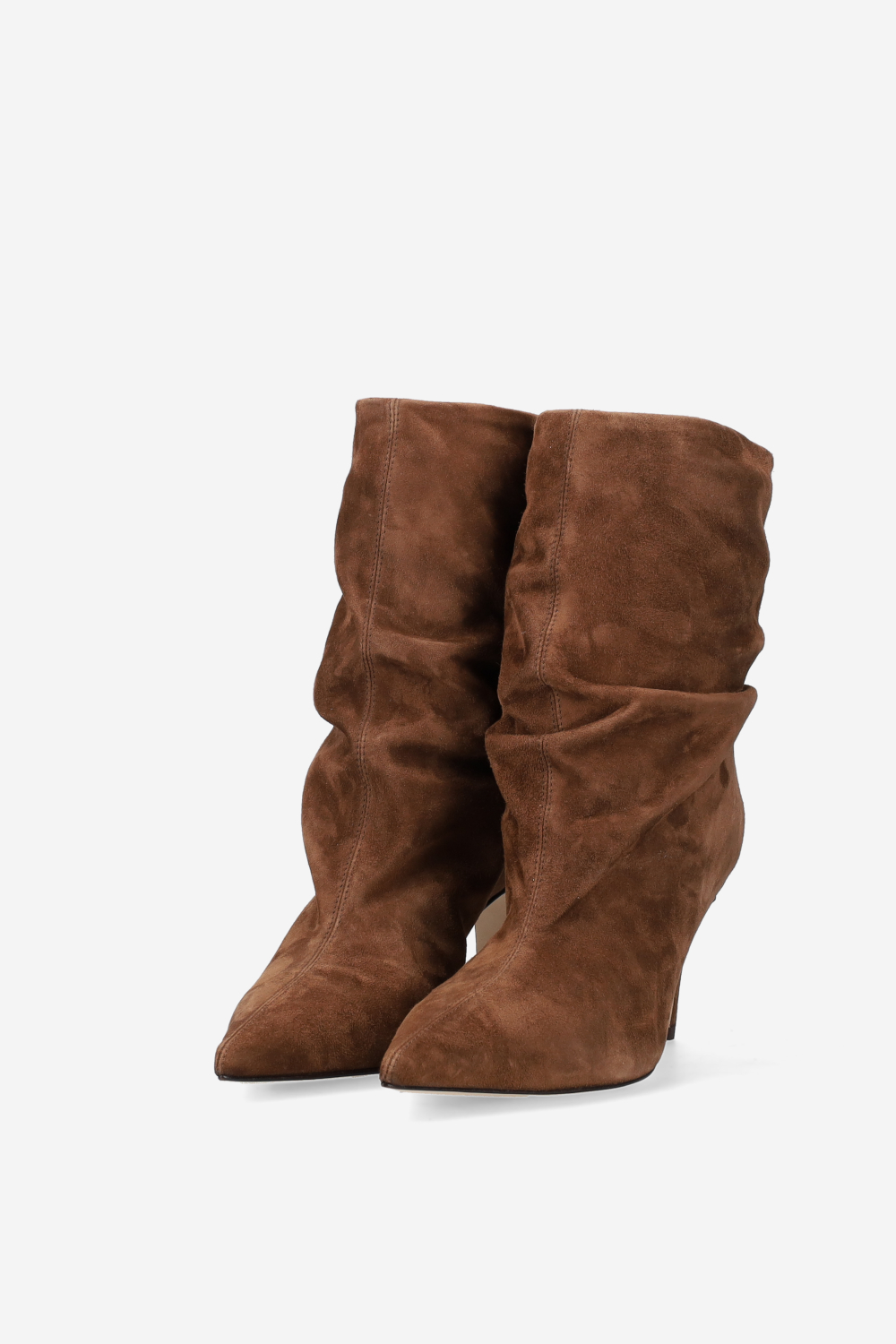 Pointed-toe draped suede ankle boots
