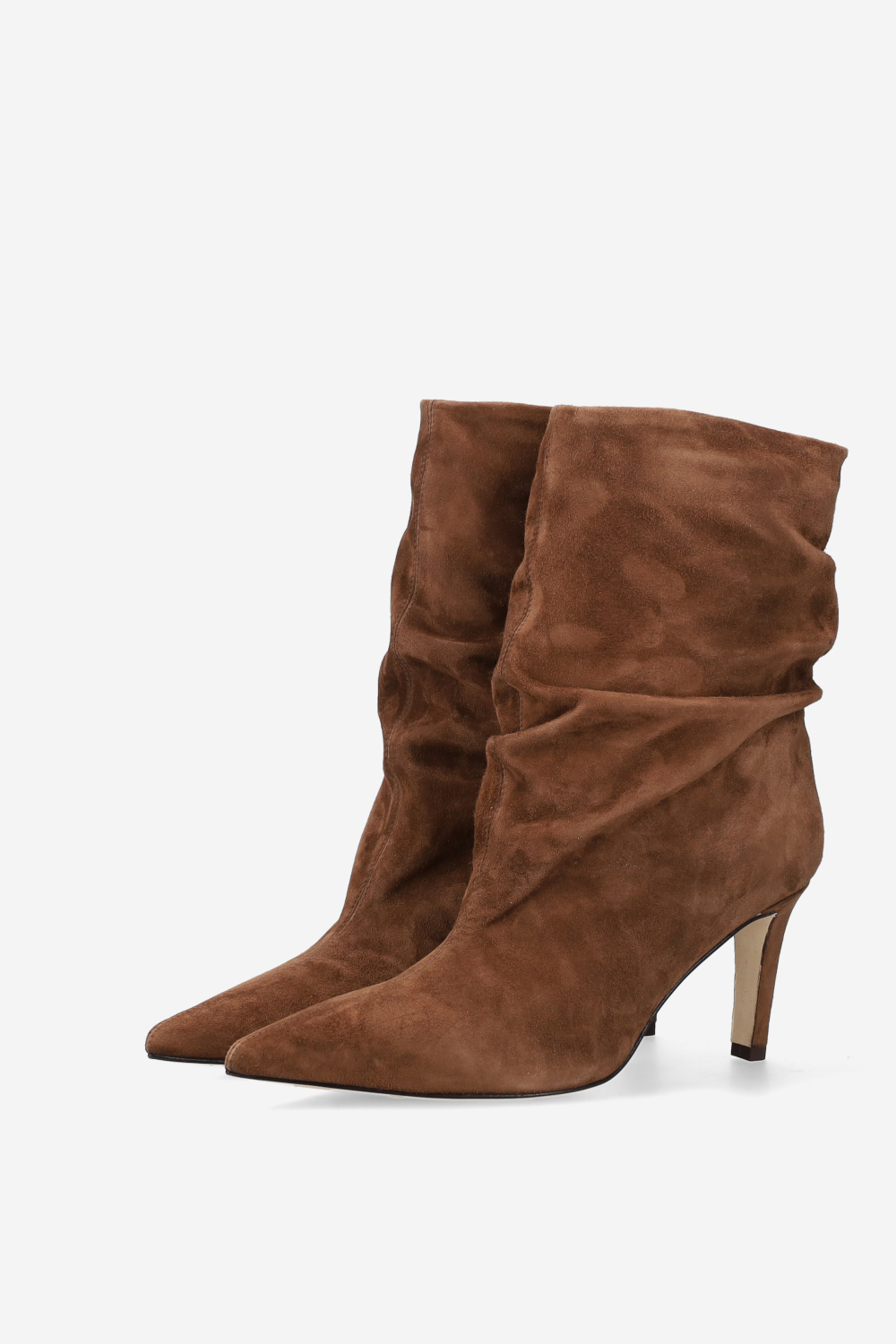 Pointed-toe draped suede ankle boots