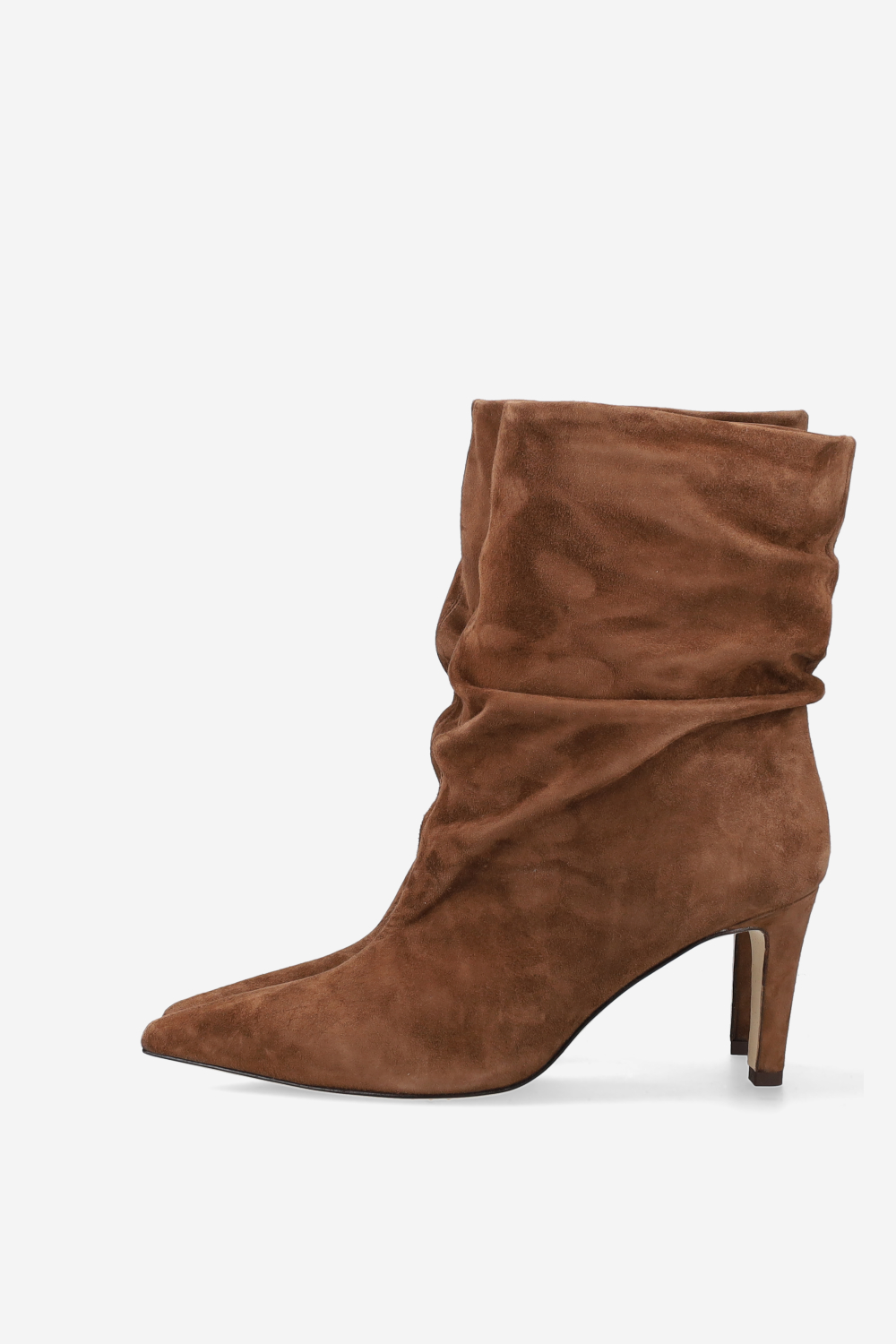 Pointed-toe draped suede ankle boots