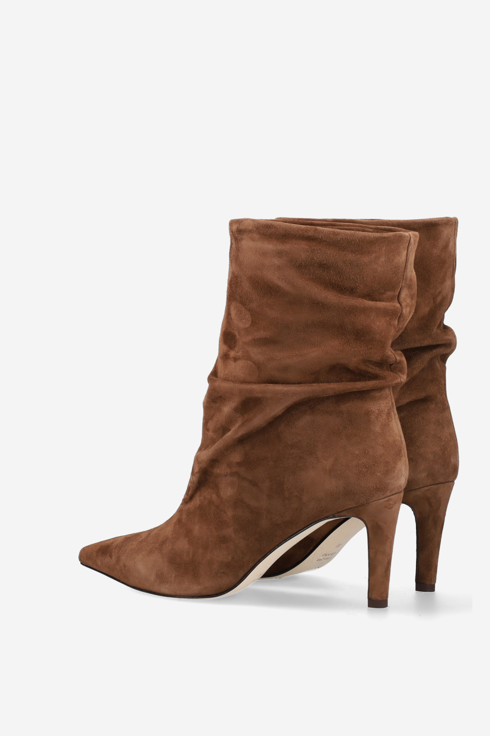 Pointed-toe draped suede ankle boots