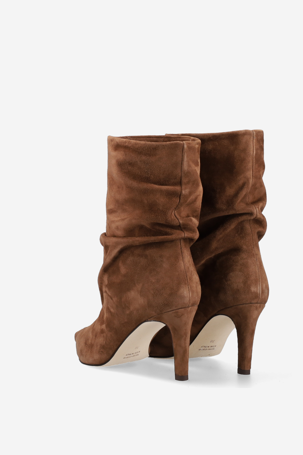Pointed-toe draped suede ankle boots