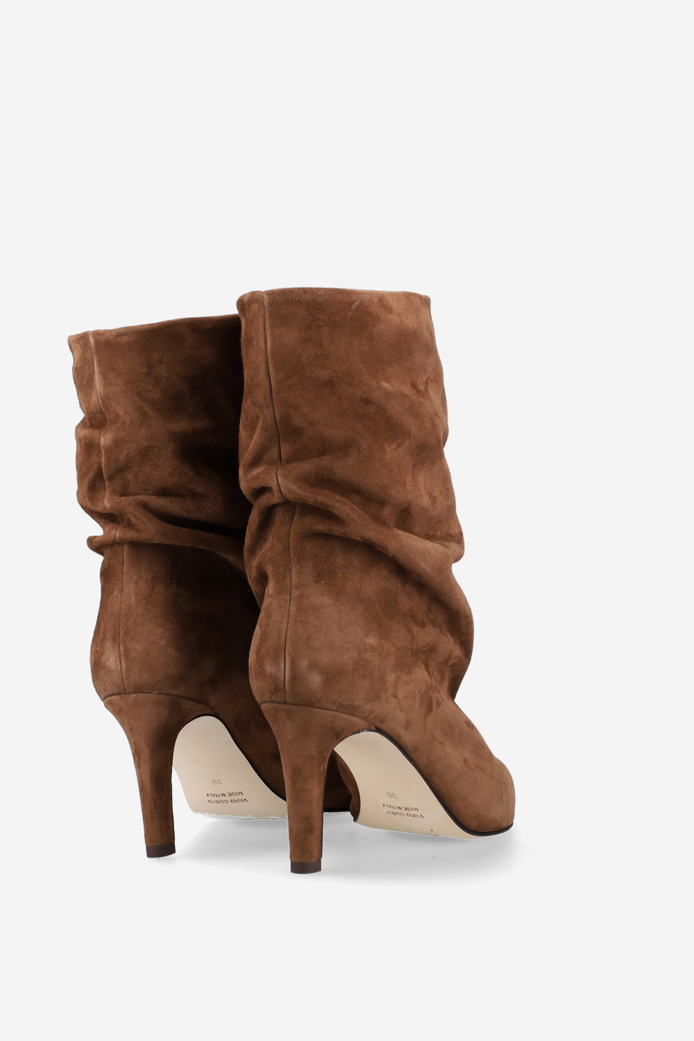 Pointed-toe draped suede ankle boots