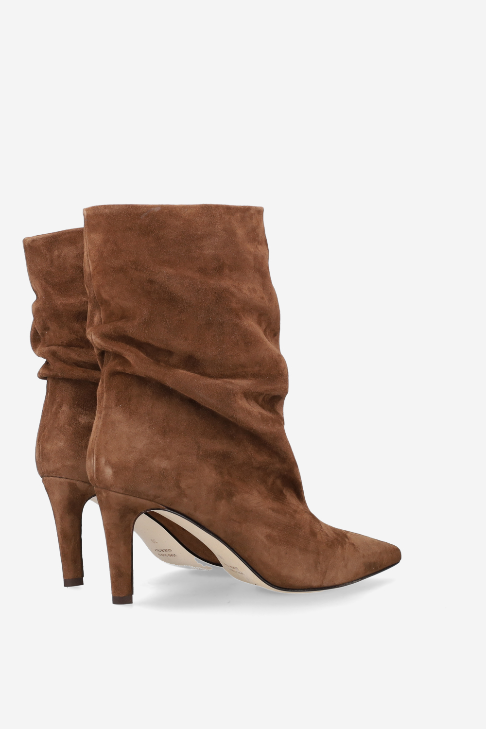 Pointed-toe draped suede ankle boots