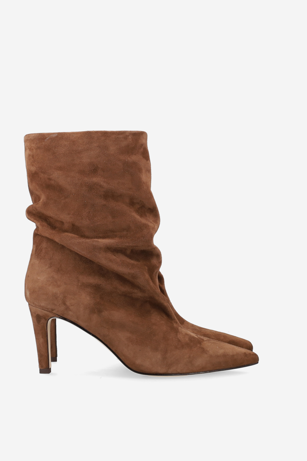 Pointed-toe draped suede ankle boots