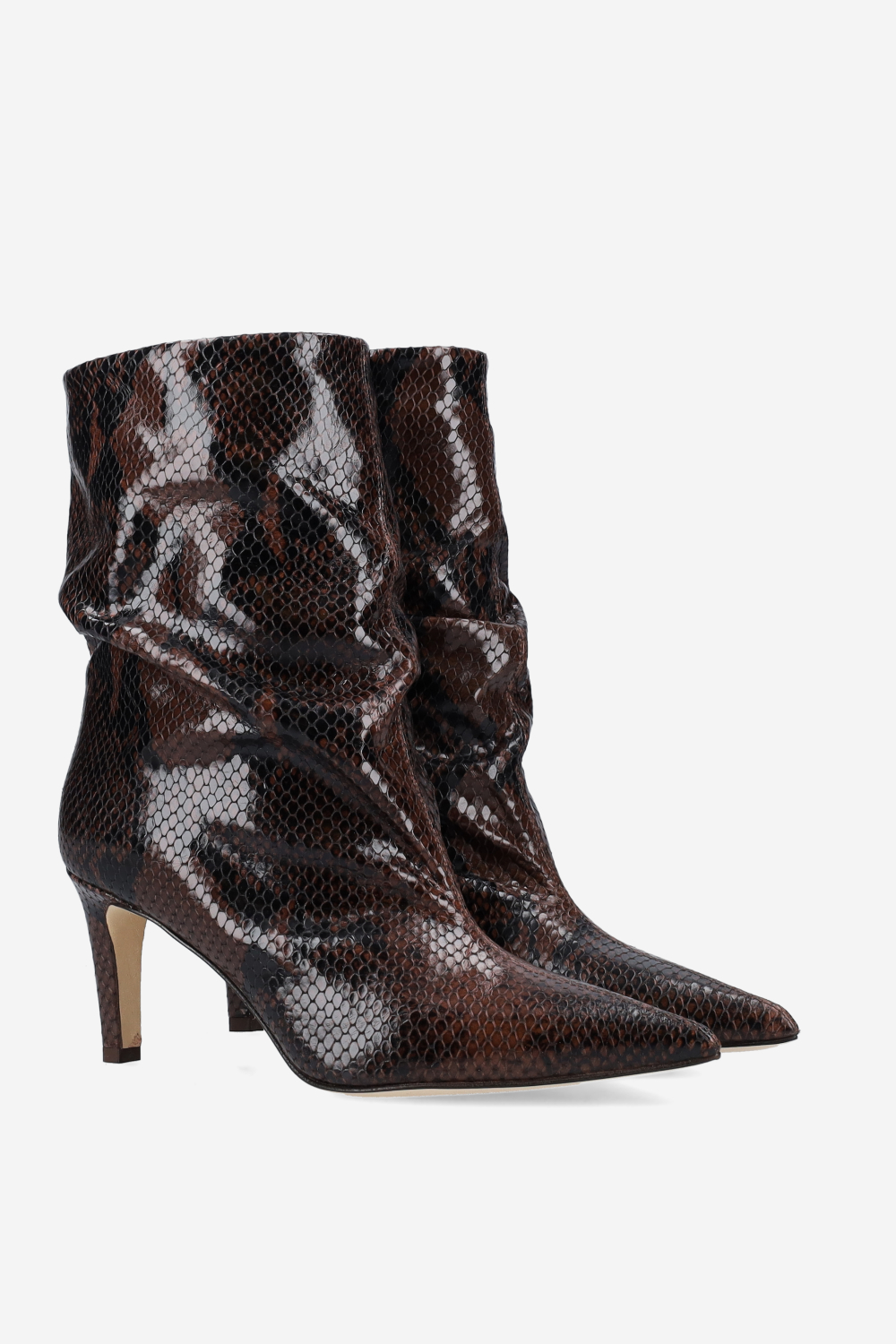 Pointed-toe draped leather ankle boots