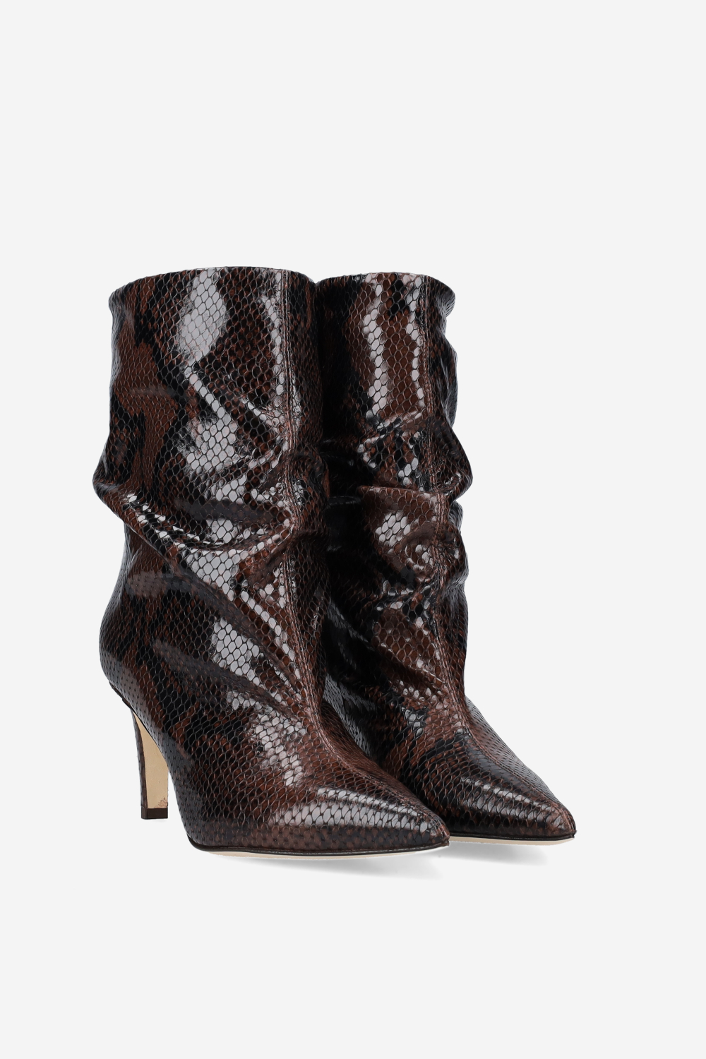 Pointed-toe draped leather ankle boots
