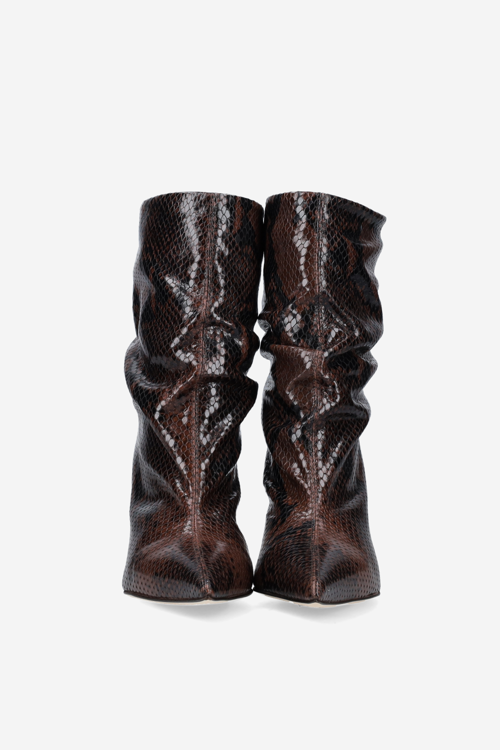 Pointed-toe draped leather ankle boots
