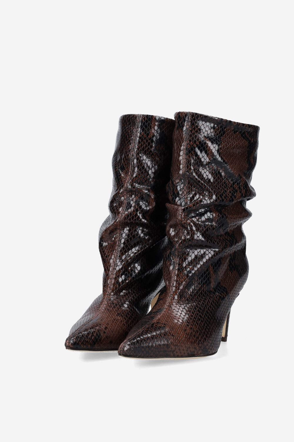 Pointed-toe draped leather ankle boots