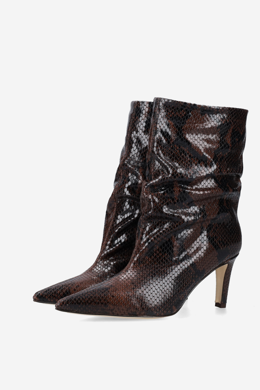 Pointed-toe draped leather ankle boots