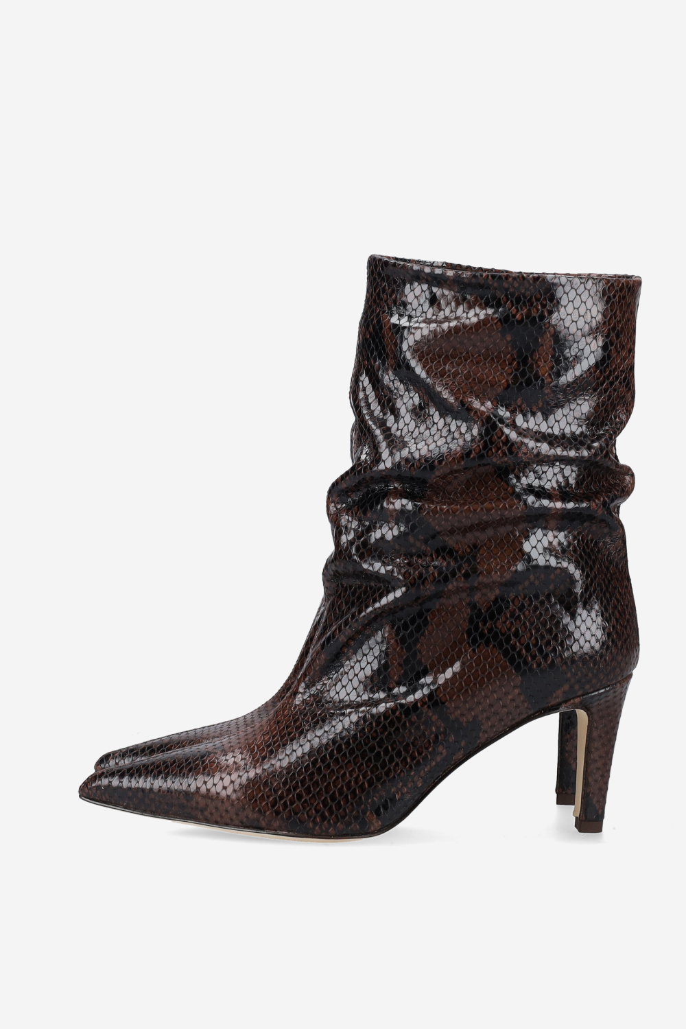 Pointed-toe draped leather ankle boots