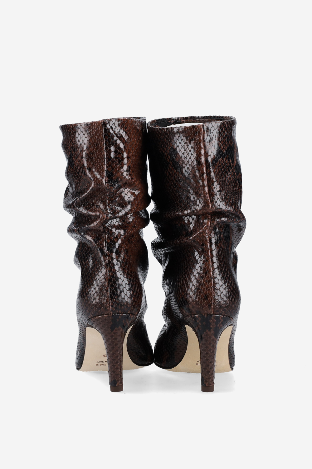 Pointed-toe draped leather ankle boots
