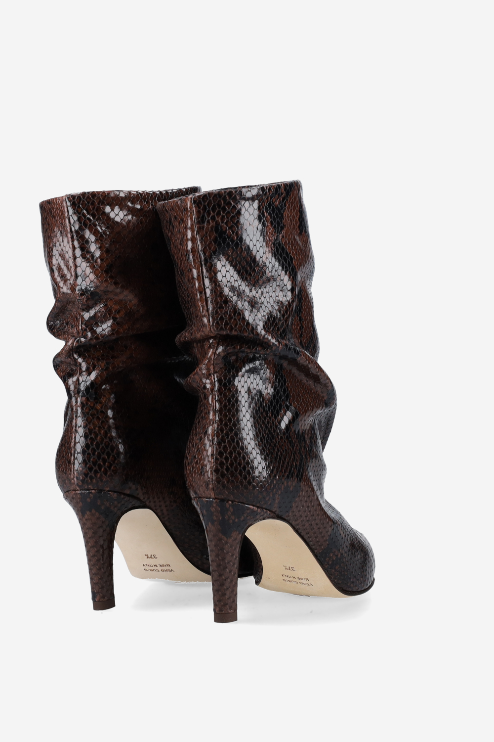 Pointed-toe draped leather ankle boots