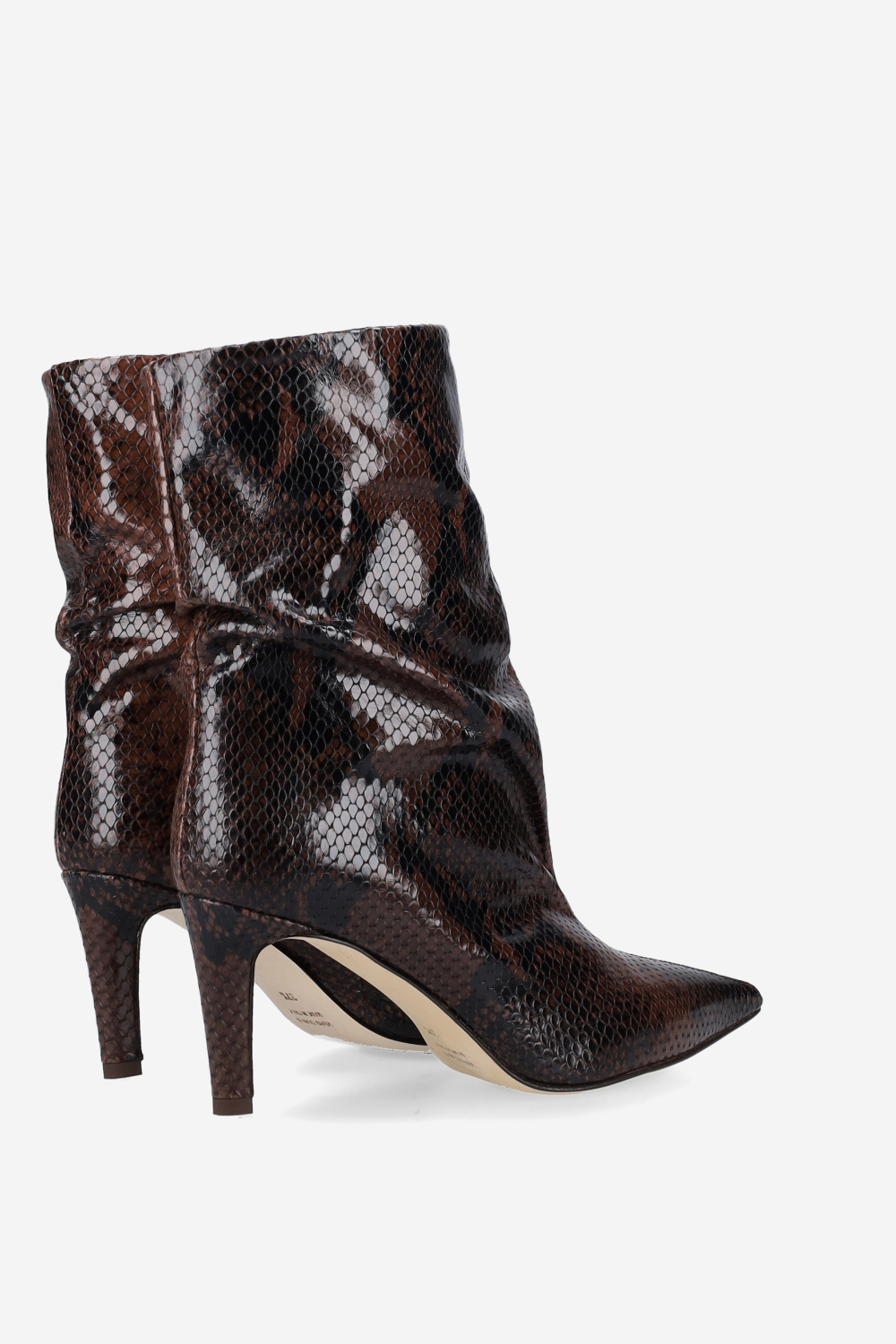 Pointed-toe draped leather ankle boots