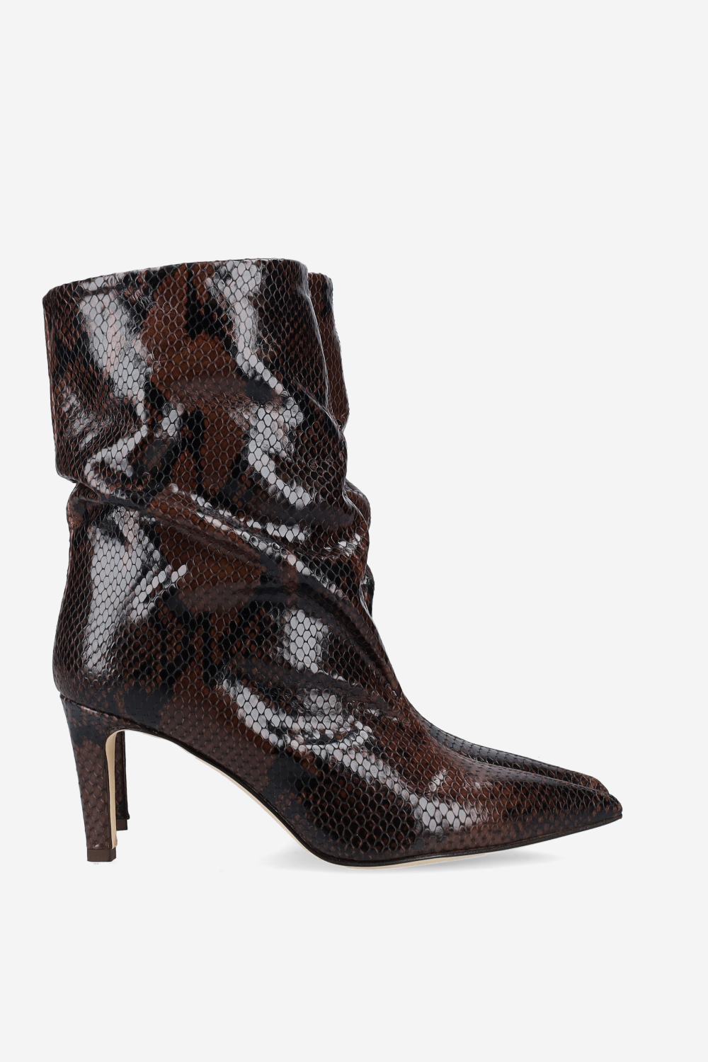 Pointed-toe draped leather ankle boots